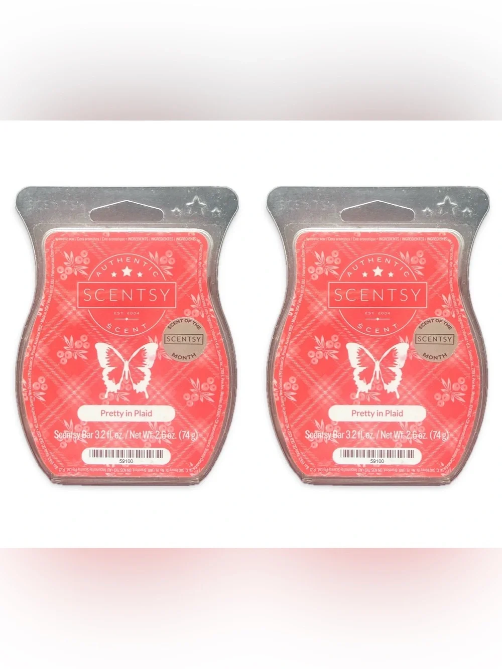 Lot of 2 Pretty in Plaid Scentsy Wax Bars 3.2 fl oz Retired NEW